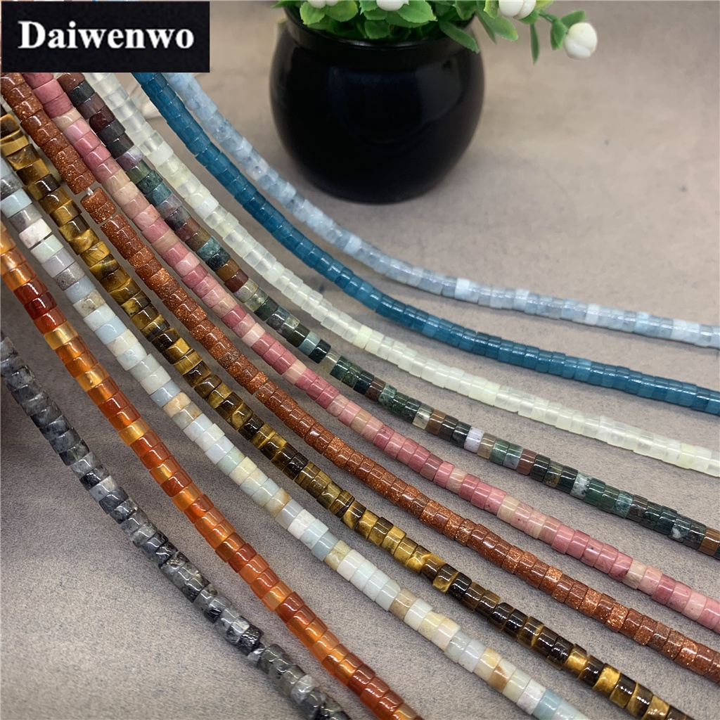 10ชนิดธรรมชาติ2*4มิลลิเมตรลูกปัดกระบอกขนาดเล็กสีเหลืองเสือตาอาเกตพลอยสีฟ้า