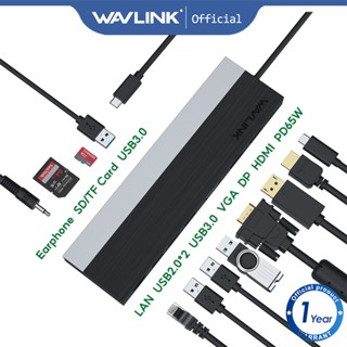 WAVLINK USB C Triple Display Laptop Docking Station, USB C HUB, 100W Charging USB3.1 Gen2 Type C laptop(DP &amp;  &amp; VGA, USB 3.0&amp;2.0, SD TF Card Reader, Gigabit Ethernet, Audio)