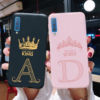 เคสโทรศัพท์ Samsung Galaxy A7 2018 A750 แฟชั่น คู่ King Queen ตัวอักษร ซิลิโคนนิ่ม กันกระแทก บาง เคส