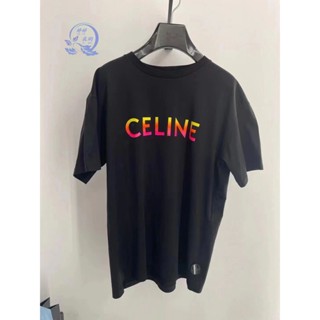 Celine ใหม่ เสื้อยืดลําลอง แขนสั้น คอกลม พิมพ์ลายโลโก้ตัวอักษร สําหรับผู้ชาย และผู้หญิง