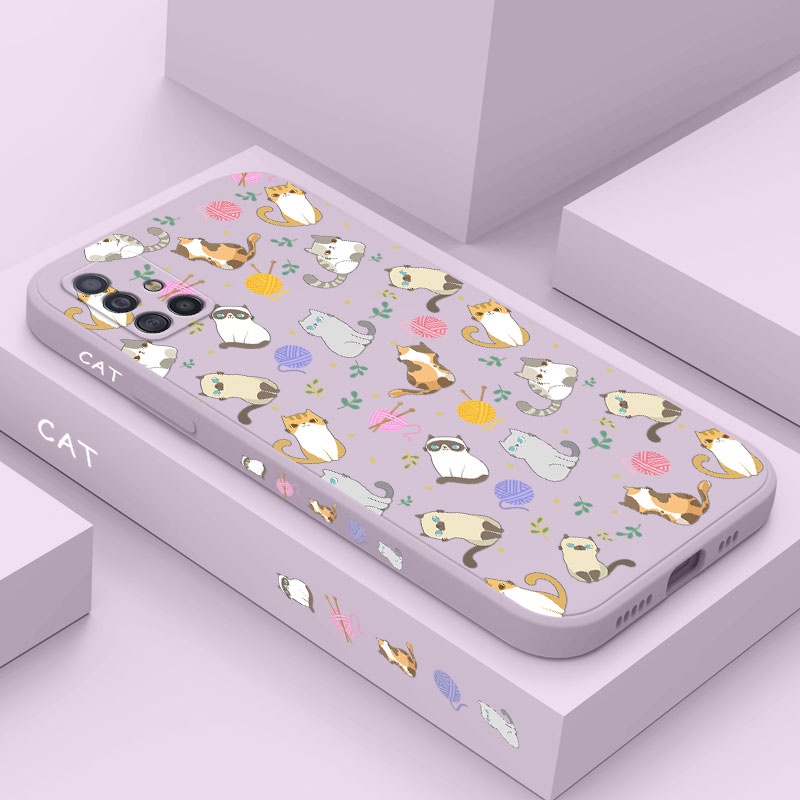 Simple Cat รูปแบบโทรศัพท ์ สําหรับ Samsung Galaxy A71 A51 4G A21S แฟชั ่ น A31 ซิลิโคนเหลวรูปแบบด ้ านข ้ าง