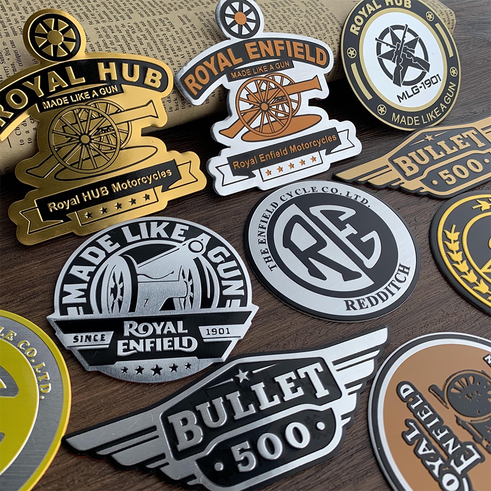 สติกเกอร์อลูมิเนียม ลายตราสัญลักษณ์ Royal Enfield สไตล์เรโทร สําหรับตกแต่งรถมอเตอร์ไซด์