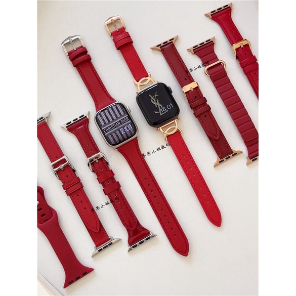 ▽สายซีรีย์สีแดงปีใหม่เหมาะสำหรับสาย applewatch8 s7 apple watch iwatch654SE สีแดงไวน์