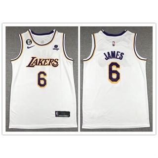 เสื้อกีฬาบาสเก็ตบอล ลายทีม Los Angeles Lakers No.6 James 2023 สีขาว สไตล์คลาสสิก