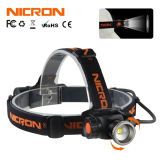 Nicron ไฟฉายสวมศีรษะ LED H30F 9W โฟกัสสูงมาก ซูมได้ ชาร์จซ้ําได้ กันน้ํา IPX8 900LM USB H30F