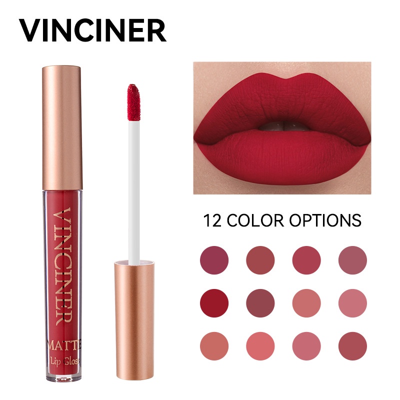 12 สี ลิปกำมะหยี่ ลิปซอฟท์แมท ลิปสติก VINCINER ​เนื้อแมตต์ กันน้ํา ติดทนนาน Non-Stick Cup lipstick