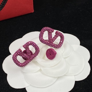 Fashion simple V letter rose red earrings 925 sterling silver
