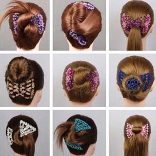 Bead Stretchy Hair Combs Double Magic Slide Metal Hair Clip