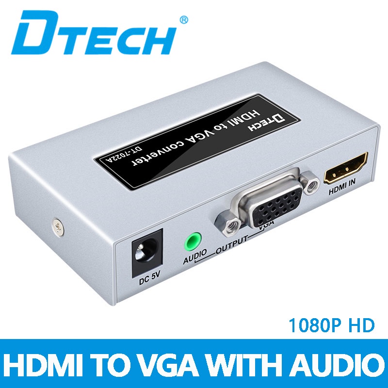 Dtech อะแดปเตอร์แปลง HDMI เป็น VGA 3.5 Full HD 1080P VGA HDMI TO VGA DT-7022A