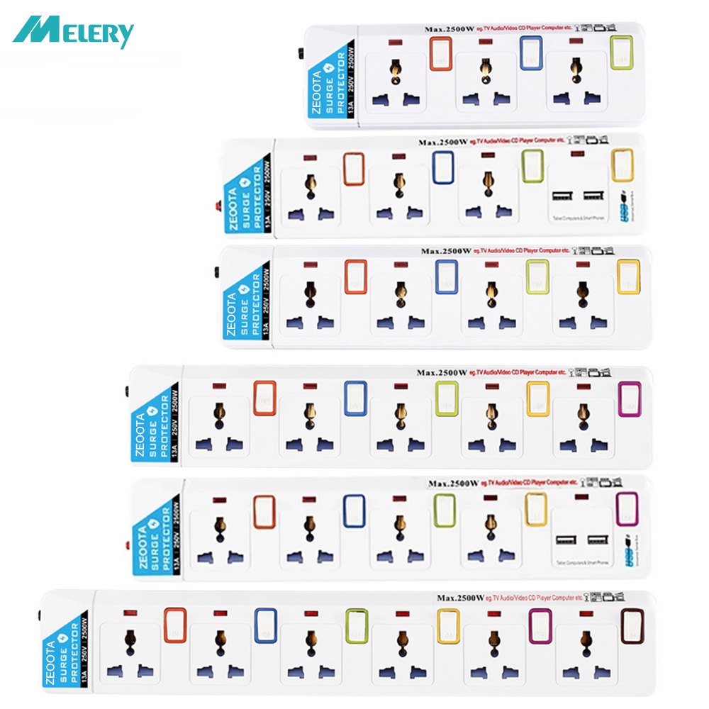 Melery Extension Lead Power Strip สายไฟสวิตช์ส่วนบุคคล Outlet Overload Surge Protector ปลั๊กสากล USB