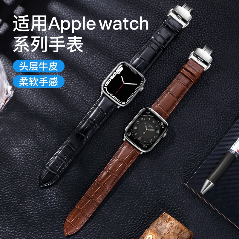 ☍●เหมาะสำหรับสาย iwatch หนังแท้ applewatch8 สาย ultra apple watch se สายรุ่นที่ 7 6/5/4 สร้างสรรค์ 45mm44/41/40 หัวเข็มข