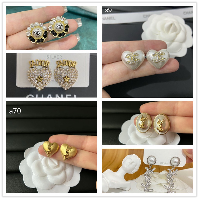 ใหม่ ต่างหูเข็มเงิน 925 ฝังเพชร รูปตัวอักษร สีทอง ประดับมุก แฟชั่น สําหรับผู้หญิง เดินทาง ปาร์ตี้ กลางแจ้ง