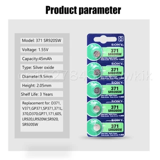 5pcs Sony 371 SR920SW AG6 LR920 370A LR69 SR920 SR69 1.55V 45mAh เงินออกไซด์เครื่องคิดเลขนาฬิกาแบตเตอรี่ MADE IN JAPAN