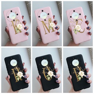 เคสโทรศัพท์มือถือ ซิลิโคนนิ่ม เนื้อแมตต์ ลายดอกไม้ ตัวอักษร แฟชั่น สําหรับ Honor X9A 5G HonorX9A RMO-NX1