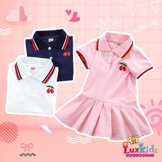 ชุดเด็กผู้หญิง เสื้อผ้าเด็กผู้หญิง Kids Dress Girls Polo Dress Girl Summer Cute Short Sleeve Solid Color Dress Childrens Cotton Pleated Skirt