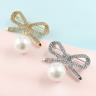 HOT_ เข็มกลัด Pin Bowknot Faux Dangle เครื่องประดับประณีต Rhinestones ฝังปก Badge สำหรับกระเป๋าเป้สะพายหลัง