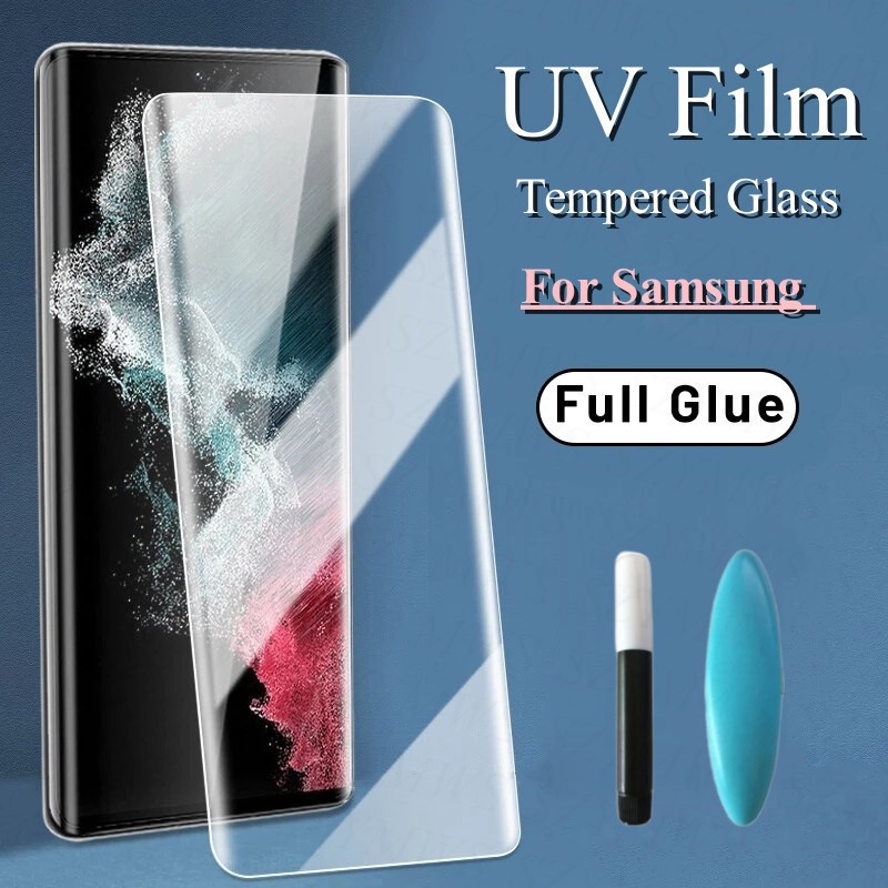 กระจกนิรภัยกันรอยหน้าจอ UV สําหรับ Samsung Galaxy S25/S24/S23/S22 Plus/Note 20/Ultra 2 ชิ้น