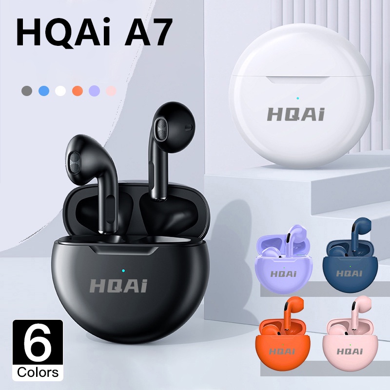 Hqai A7 หูฟังบลูทูธไร้สาย TWS ไมโครโฟนในตัว ควบคุมแบบสัมผัส ตัดเสียงรบกวน เสียงเบส เข้ากันได้กับโทรศัพท์ทุกรุ่น