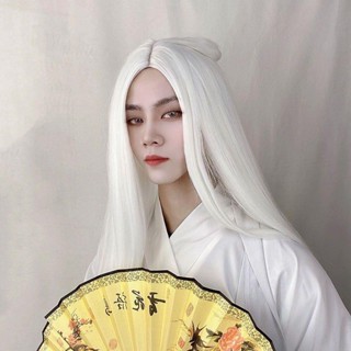 วิกผมยาวตรง สีขาว สไตล์โบราณ ฮั่นฝู สําหรับผู้ชาย และผู้หญิง