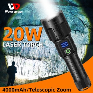WEST BIKING ไฟฉาย LED แบตเตอรี่ 4000mAh 20W พลังงานสูง ซูมได้ สําหรับตั้งแคมป์ ปีนเขา เล่นกีฬากลางแจ้ง