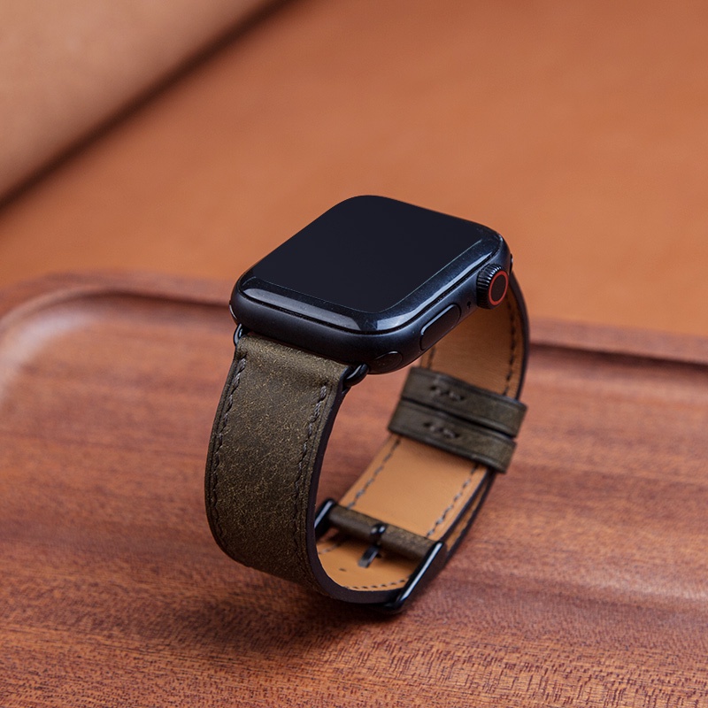 ◑✆❖ทำด้วยมือบริสุทธิ์สำหรับ Apple iwatch8 สาย Watch765432/SE รุ่นหนังแท้ย้อนยุคสายรัดข้อมือ