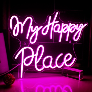 ป้ายไฟนีออน LED ลาย My Happy Place สําหรับตกแต่งบ้าน บาร์ ห้องนอน ห้องเด็ก คลับ งานแต่งงาน งานเลี้ยงวันเกิด ผนัง ของขวัญ