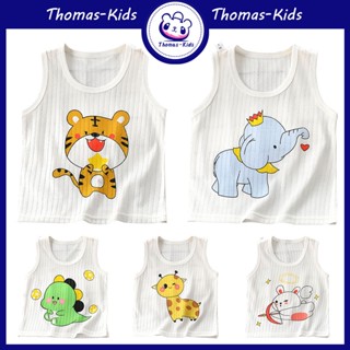 [THOMAS KIDS] เสื้อยืดแขนกุดลําลอง ผ้าฝ้าย แบบบาง ลายการ์ตูนไดโนเสาร์ เสือ ใส่สบาย แฟชั่นฤดูร้อน สําหรับเด็กผู้ชาย และผู้หญิง อายุ 1-6 ปี