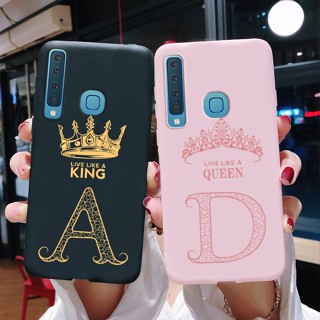 เคสโทรศัพท์มือถือ ซิลิโคนนิ่ม ลายตัวอักษร King Queen Initial แฟชั่น สําหรับ Samsung Galaxy A9 2018 SM-A920F A9s