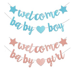 ธงแบนเนอร์ ลาย welcome baby boy ต้อนรับเด็กผู้หญิง และเด็กผู้ชาย