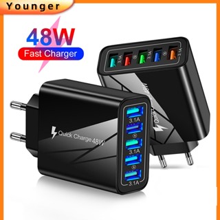 ขายส่ง 48W เรืองแสง 5USB ที่ชาร์จโทรศัพท์มือถือ LED ที่ชาร์จติดผนัง EU / US / UK 5 พอร์ต Usb ที่ชาร์จ 3.1A ป้องกันการตก ที่ชาร์จเดินทาง