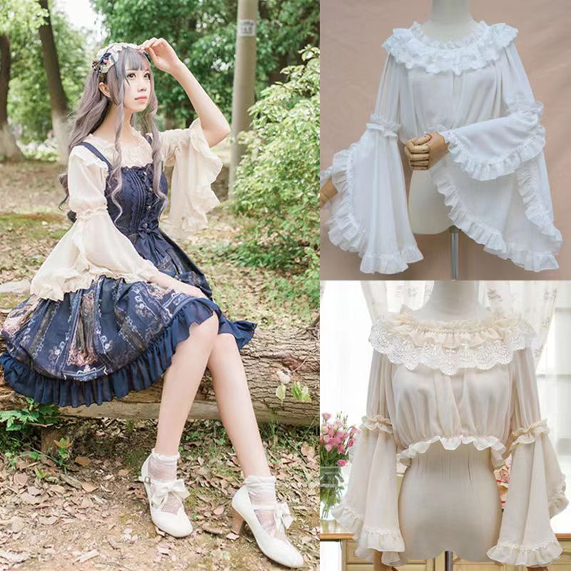 เสื้อเชิ้ตแขนสั้น ผ้าชีฟอง ทรงหลวม ขนาดใหญ่ สไตล์โลลิต้า