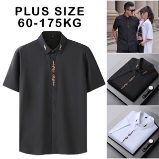 【Plus Size】เสื้อเชิ้ตแขนสั้น คอปก ลายดอกไม้ ขนาดใหญ่ โอเวอร์ไซซ์ สไตล์นักธุรกิจ สําหรับผู้ชาย รองรับ 60-175 กก.