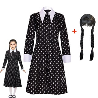 ชุดเดรสคอสเพลย์ อนิเมะ Wednesday Addams Cosplay Dress สีดํา สไตล์วินเทจ สําหรับผู้หญิง