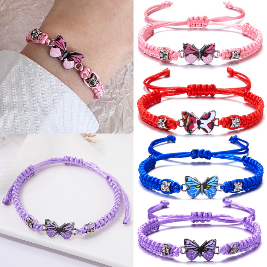 2024 Boho ผู้หญิงผีเสื้อคริสตัล Braid สร้อยข้อมือคู่เครื่องประดับของขวัญกําไลข้อมือปรับได้