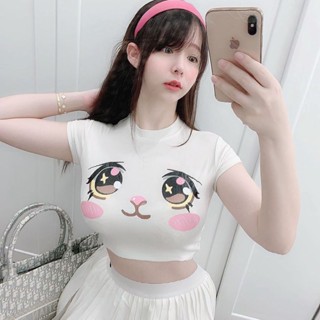 ❧เสื้อยืดแขนสั้น รัดรูป พิมพ์ลายการ์ตูนสมอเรือ สุดเซ็กซี่ ขนาดใหญ่ สําหรับผู้หญิง❧3.4