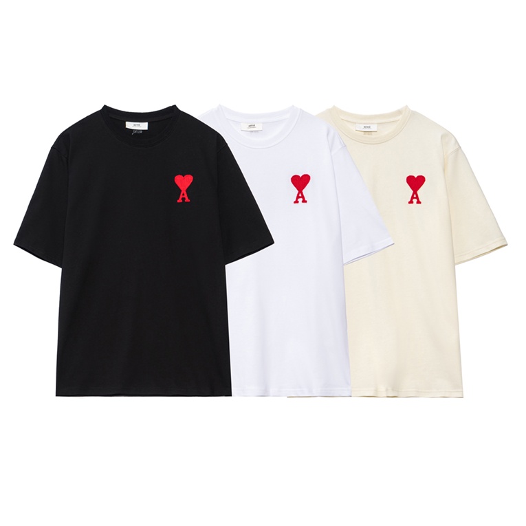 เสื้อยืดแขนสั้น คอกลม ผ้าฝ้ายแท้ ปักลายหัวใจ สไตล์สตรีท สําหรับผู้ชาย และผู้หญิง