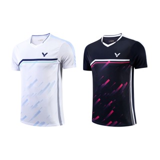 เสื้อยืดแขนสั้น พิมพ์ลาย Victory badminton แฟชั่นคู่รัก