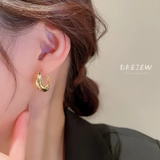 DREJEW ต่างหูแฟชั่น ชุบทอง 18k ทรงกลม เรขาคณิต สไตล์ญี่ปุ่น เกาหลี เรียบง่าย