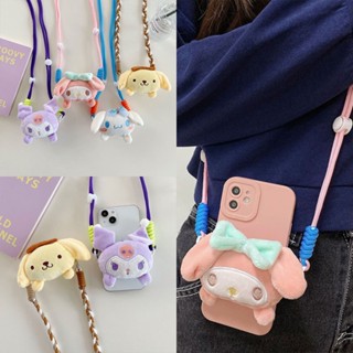 เคสโทรศัพท์มือถือ แบบนิ่ม ป้องกันการสูญหาย ลายการ์ตูน Sanrio พร้อมสายคล้องคอ แบบสากล สําหรับตุ๊กตา Sanrio