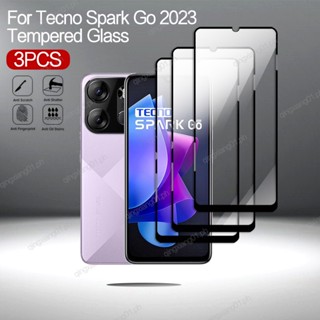 ฟิล์มกระจกนิรภัยกันรอยหน้าจอ แบบเต็มจอ กันรอยขีดข่วน สีดํา สําหรับ Tecno SparkGo 2023 Spark Go 2023 3 ชิ้น