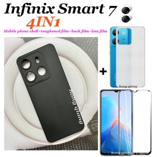 4in1 สําหรับ Infinix smart 7 smart 6 plus เคสโทรศัพท์ซิลิโคน สีลูกกวาด + ฟิล์มกระจกนิรภัย + ฟิล์มเลนส์ + ฟิล์มด้านหลัง