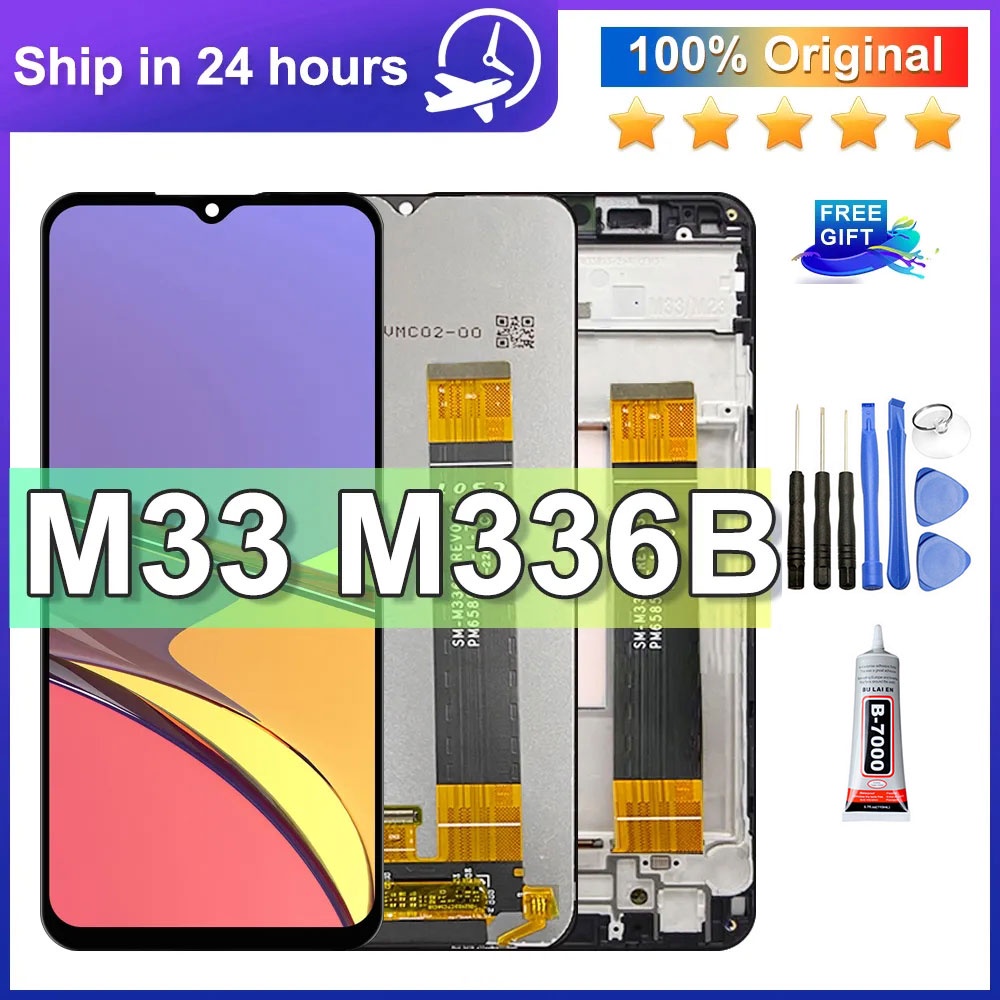 SAMSUNG 6.6 "Original M336 สําหรับSamsung Galaxy M33 LCD M336 M336B M336B/DSจอแสดงผลLCDกรอบTouch Scr