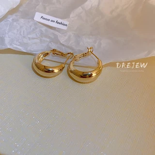 DREJEW ต่างหูแฟชั่น ชุบทอง 18k ทรงกลม เรขาคณิต สไตล์ญี่ปุ่น เกาหลี เรียบง่าย