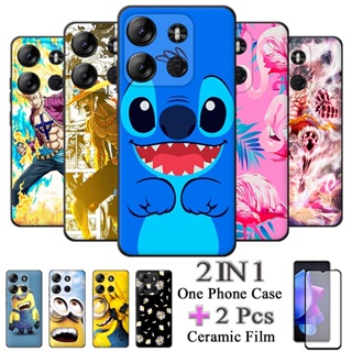 2 IN 1 Tecno Pop 7 เคสแฟชั่น เพ้นท์ลาย พร้อมตัวป้องกันหน้าจอเซรามิค แบบโค้ง