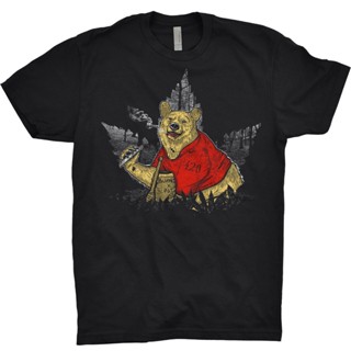 เสื้อยืดแขนสั้นเสื้อยืดลำลองWinnie The Pooh Mens T shirtMarijuana Ganja Smoke Weed Bob Marley Reggae Lion alVQS to4XLS-