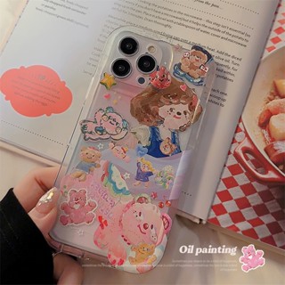 เคสโทรศัพท์มือถือ TPU แบบนิ่ม ลายหมีสีชมพู สําหรับ iphone 14 Pro Max 13 Pro Max 12 Pro Max