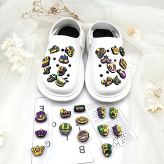 ชุดตัวตลก Mard Gras Crocs Jibbitz อุปกรณ์เสริม สําหรับตกแต่ง DIY สีเขียว สีเหลือง สีม่วง