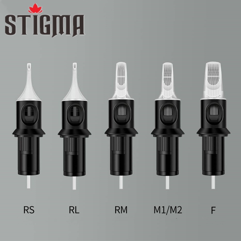 20ชิ้น/กล่องเข็มสัก สติกมา#12 RL/RS/RM/M1 Boutique Tattoo Cartridge ใหม่ตลับหมึกสีดําพร้อมเครื่องมือแต่งหน้าเมมเบรนนุ่ม