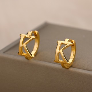 Kaijiang anting-anting ต่างหูห่วง ตัวอักษรเริ่มต้น สําหรับผู้หญิง A-Z ตัวอักษร เจาะ ต่างหู สเตนเลส เครื่องประดับแฟชั่นเกาหลี