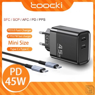 Toocki พอร์ต USB-C คู่ 45W GaN อะแดปเตอร์ชาร์จเร็วชาร์จเร็วแบบคู่ชนิด C หัวชาร์จโทรศัพท์มือถือปลั๊ก EU